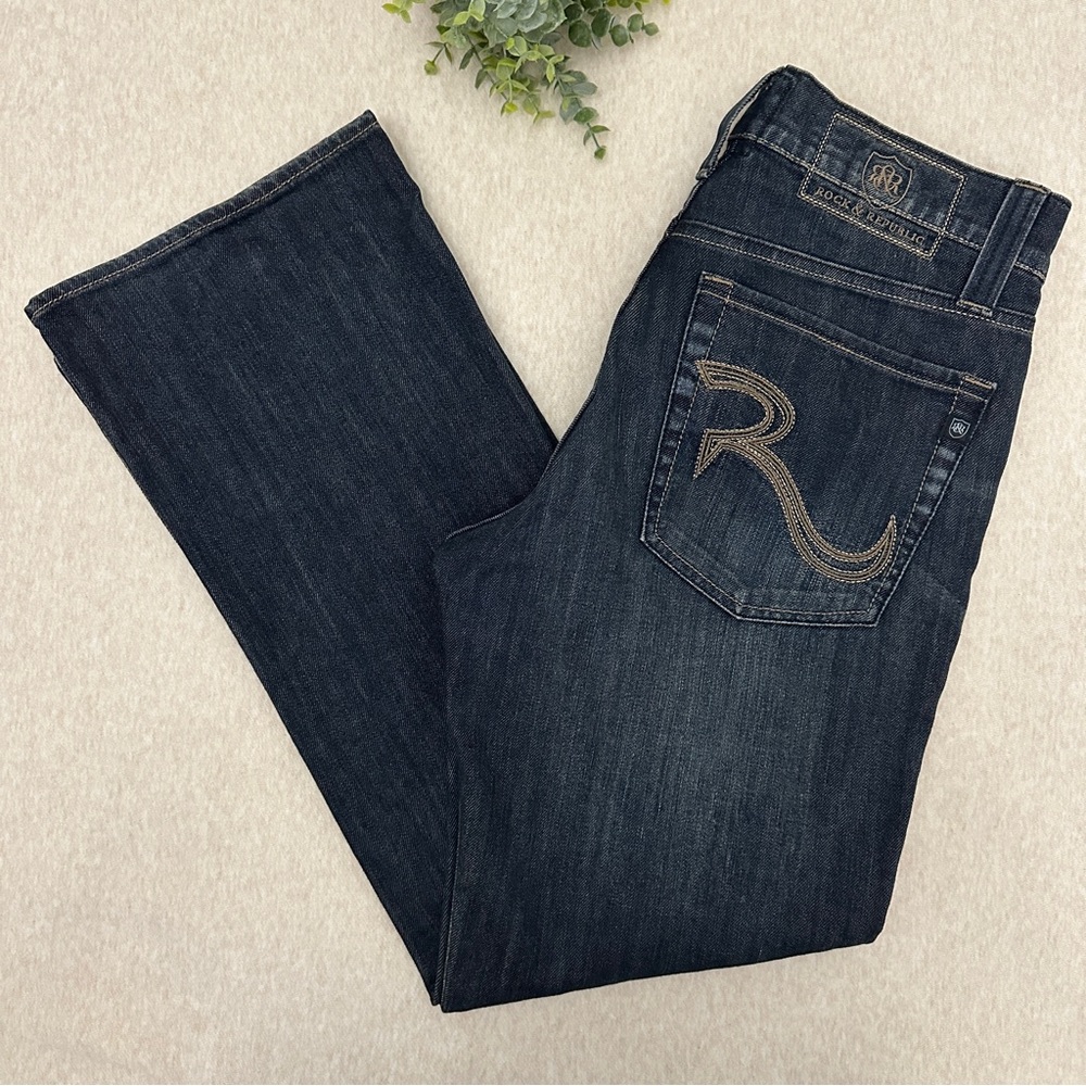 Rock and Republic Women's Kasandra R Crystal Kurt Boot Cut Blue Jeans Size 32